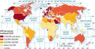 A thematic map of the world.